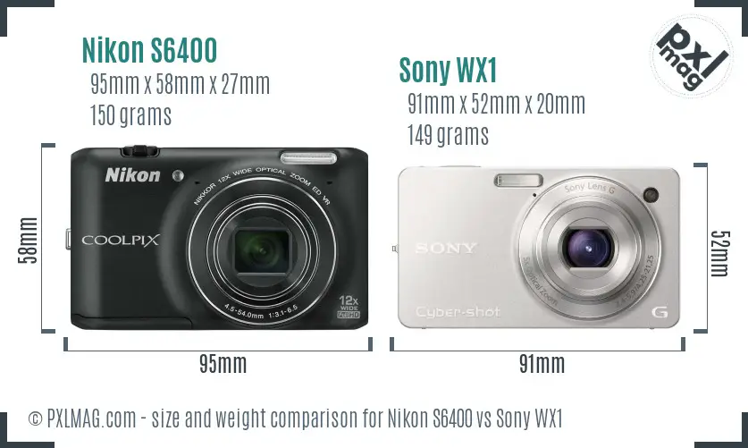 Nikon S6400 vs Sony WX1 size comparison