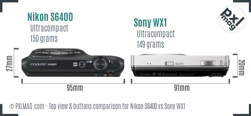 Nikon S6400 vs Sony WX1 top view buttons comparison