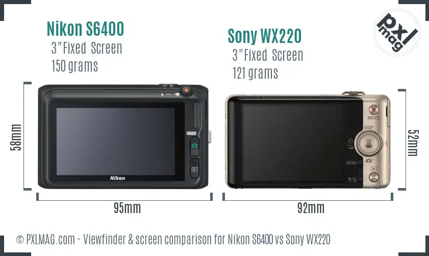 Nikon S6400 vs Sony WX220 Screen and Viewfinder comparison