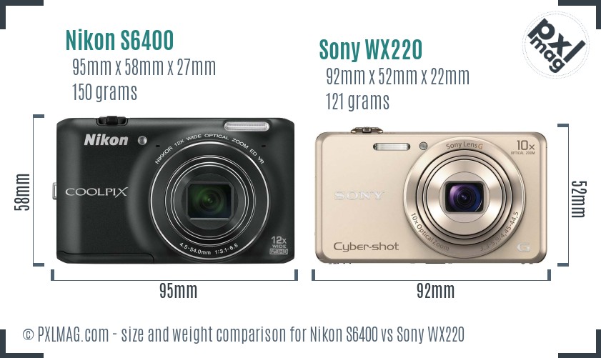 Nikon S6400 vs Sony WX220 size comparison