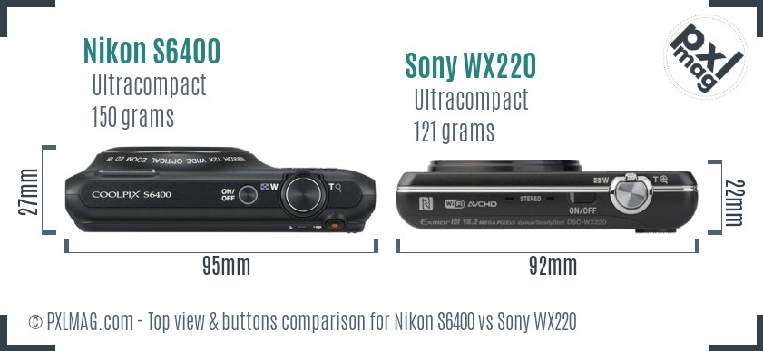 Nikon S6400 vs Sony WX220 top view buttons comparison