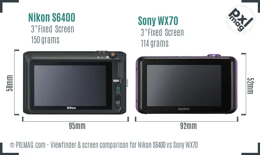 Nikon S6400 vs Sony WX70 Screen and Viewfinder comparison