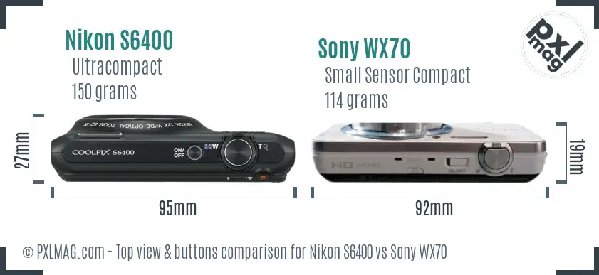 Nikon S6400 vs Sony WX70 top view buttons comparison