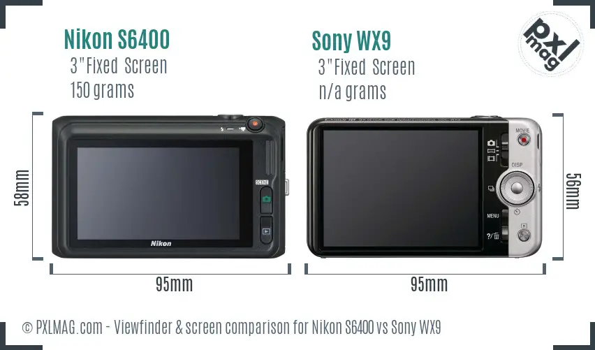 Nikon S6400 vs Sony WX9 Screen and Viewfinder comparison