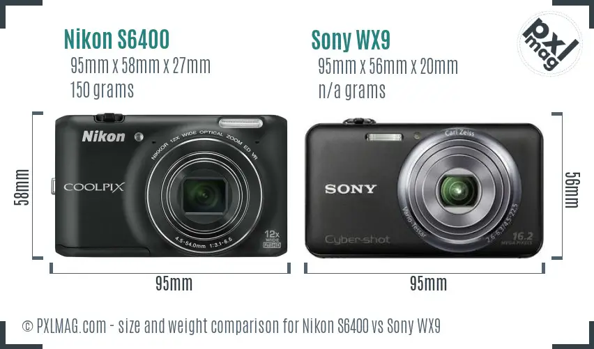 Nikon S6400 vs Sony WX9 size comparison