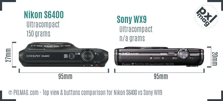 Nikon S6400 vs Sony WX9 top view buttons comparison