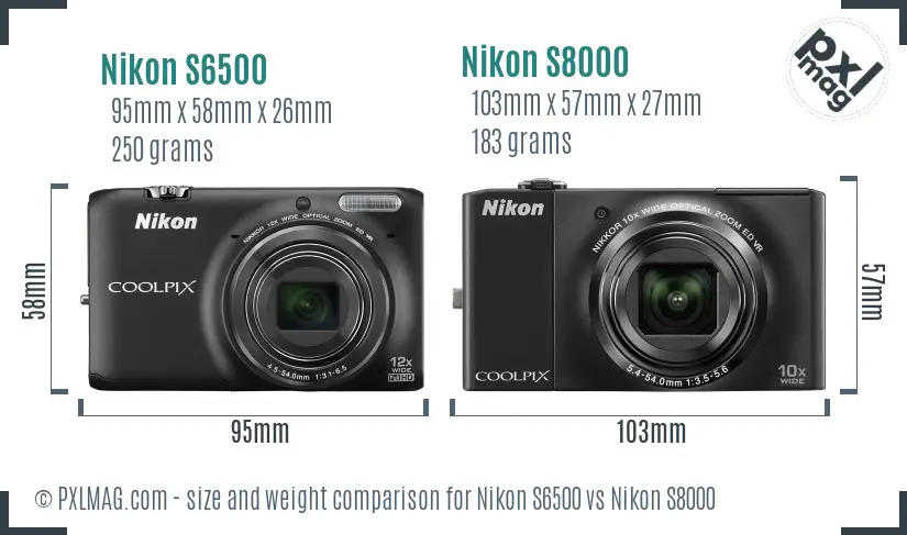 Nikon S6500 vs Nikon S8000 size comparison