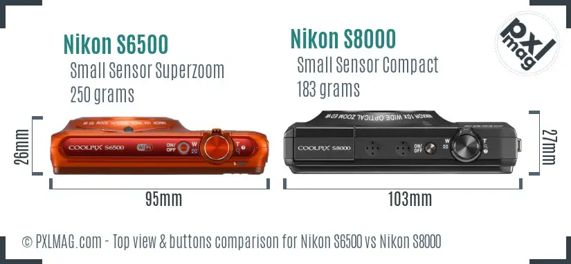 Nikon S6500 vs Nikon S8000 top view buttons comparison