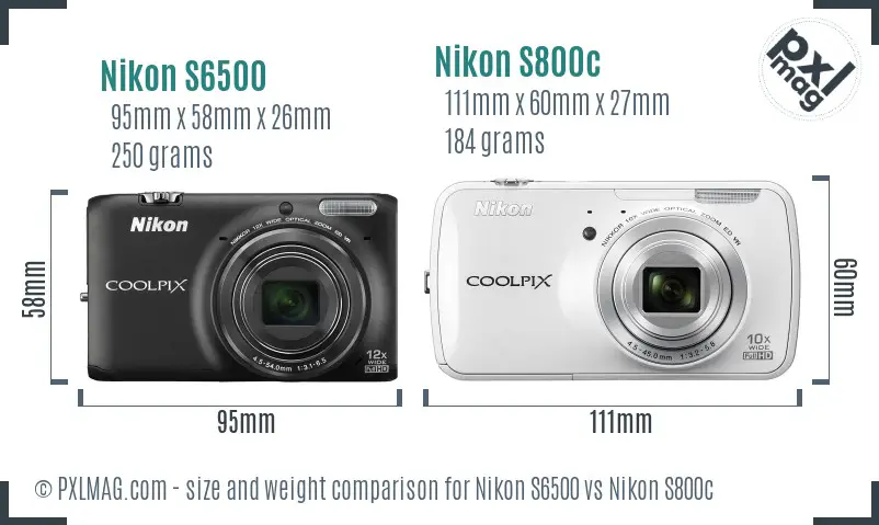 Nikon S6500 vs Nikon S800c size comparison