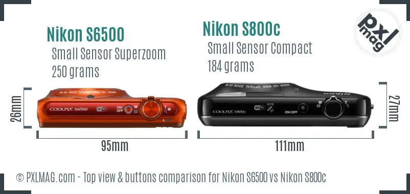Nikon S6500 vs Nikon S800c top view buttons comparison