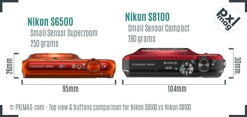Nikon S6500 vs Nikon S8100 top view buttons comparison