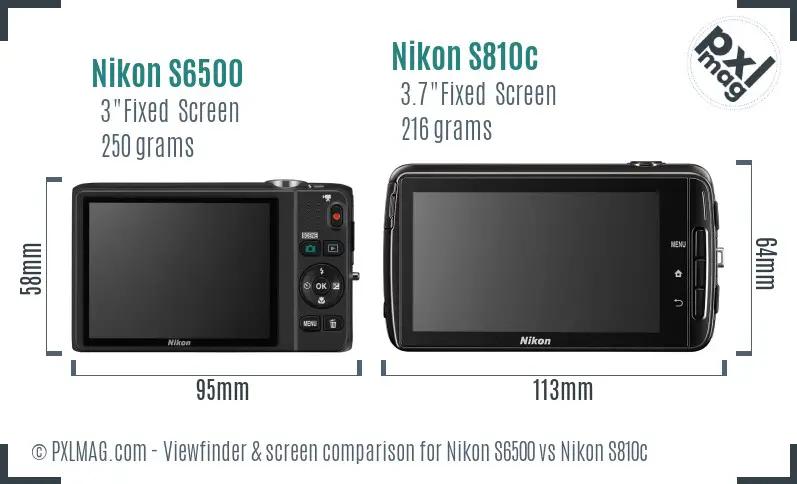 Nikon S6500 vs Nikon S810c Screen and Viewfinder comparison