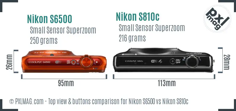 Nikon S6500 vs Nikon S810c top view buttons comparison