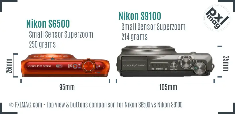 Nikon S6500 vs Nikon S9100 top view buttons comparison
