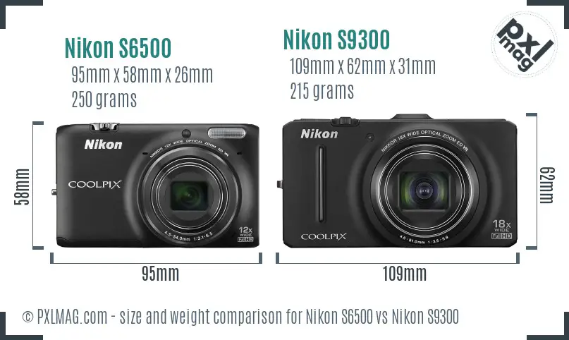 Nikon S6500 vs Nikon S9300 size comparison