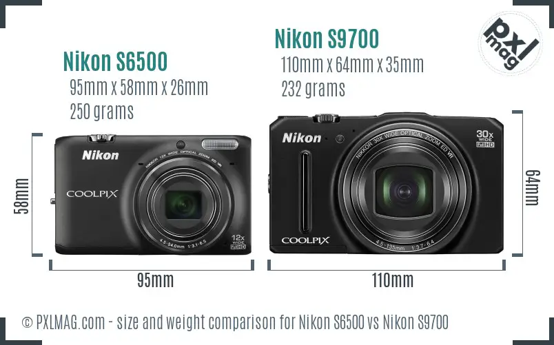Nikon S6500 vs Nikon S9700 size comparison