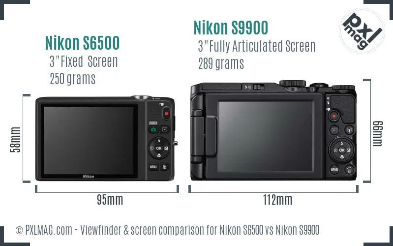 Nikon S6500 vs Nikon S9900 Screen and Viewfinder comparison