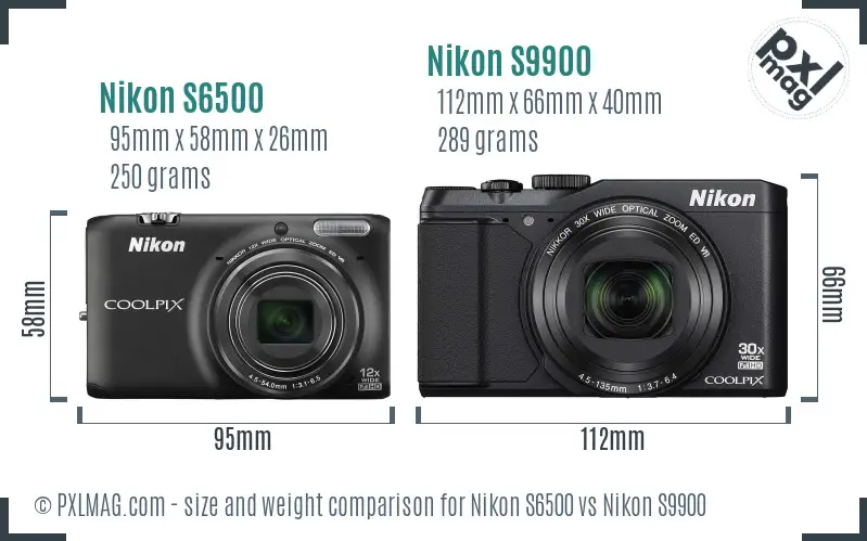 Nikon S6500 vs Nikon S9900 size comparison
