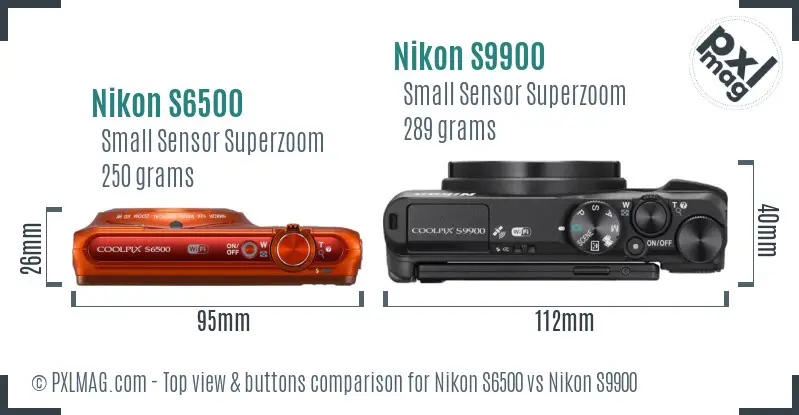 Nikon S6500 vs Nikon S9900 top view buttons comparison