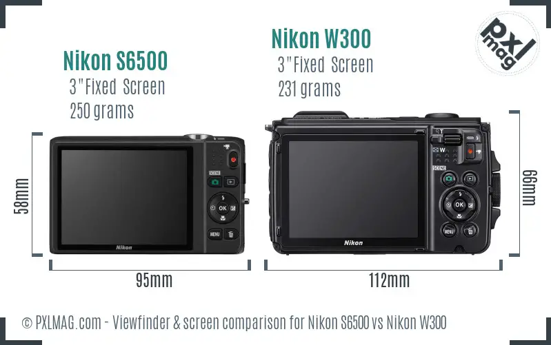 Nikon S6500 vs Nikon W300 Screen and Viewfinder comparison