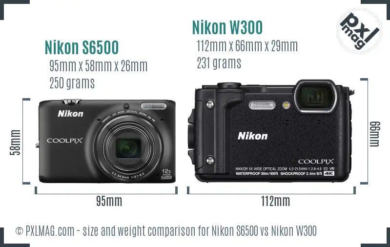 Nikon S6500 vs Nikon W300 size comparison