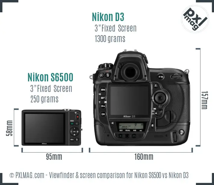 Nikon S6500 vs Nikon D3 Screen and Viewfinder comparison