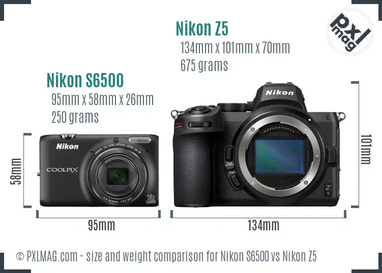 Nikon S6500 vs Nikon Z5 size comparison