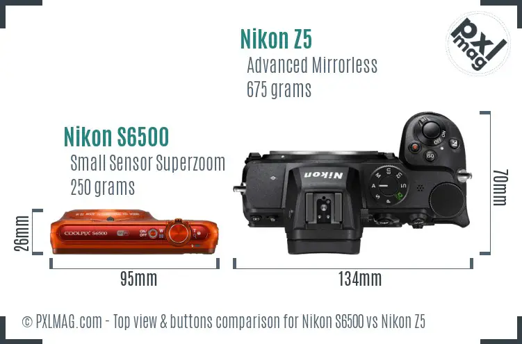 Nikon S6500 vs Nikon Z5 top view buttons comparison