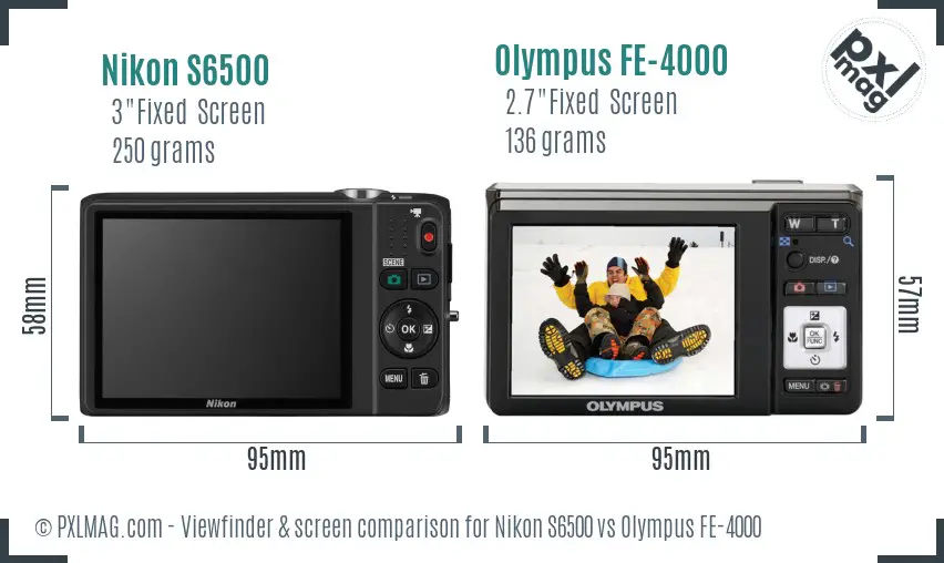 Nikon S6500 vs Olympus FE-4000 Screen and Viewfinder comparison