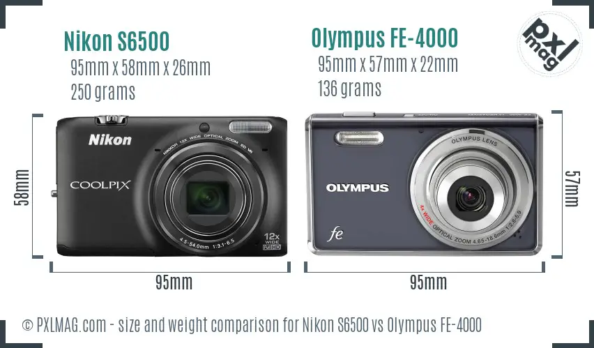 Nikon S6500 vs Olympus FE-4000 size comparison