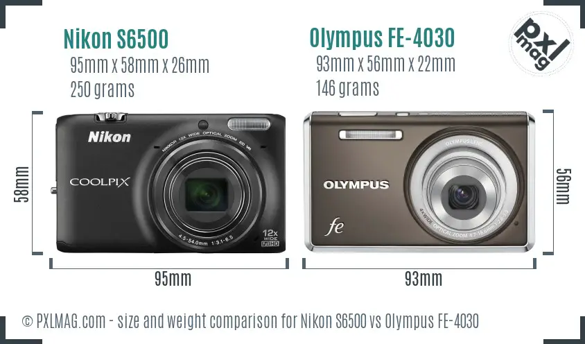 Nikon S6500 vs Olympus FE-4030 size comparison Nikon S6500 vs Olympus FE-4030 size comparison