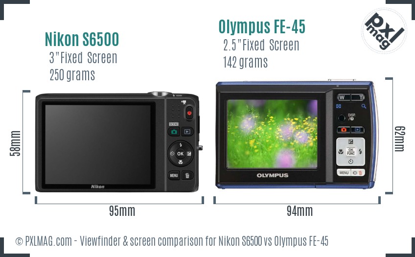 Nikon S6500 vs Olympus FE-45 Screen and Viewfinder comparison