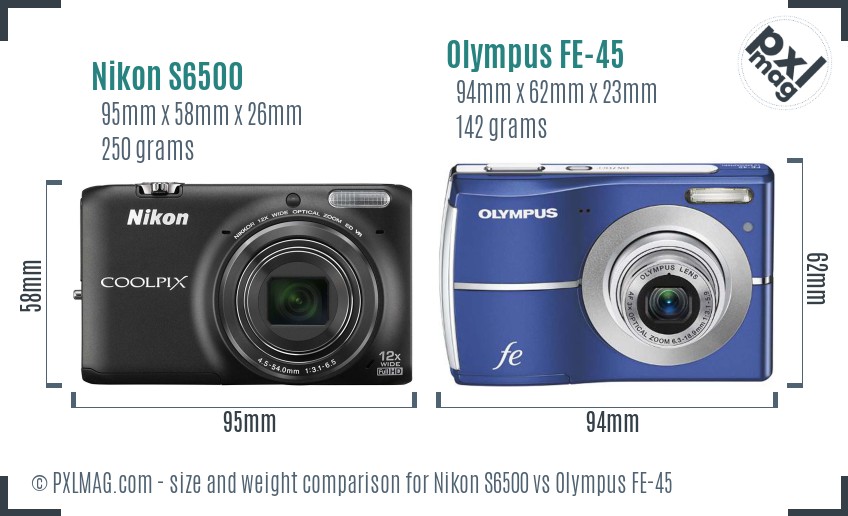 Nikon S6500 vs Olympus FE-45 size comparison