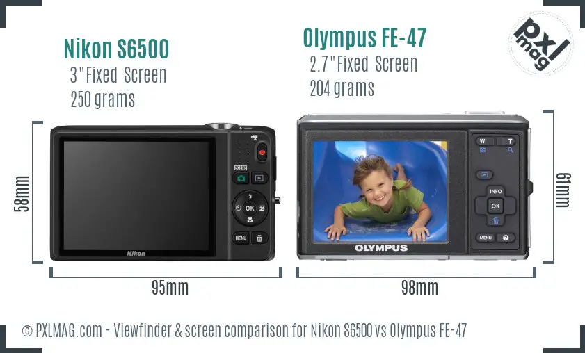 Nikon S6500 vs Olympus FE-47 Screen and Viewfinder comparison