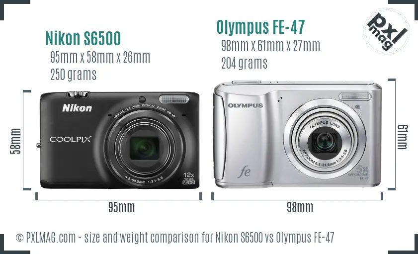 Nikon S6500 vs Olympus FE-47 size comparison