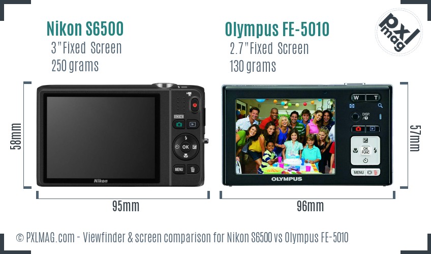 Nikon S6500 vs Olympus FE-5010 Screen and Viewfinder comparison