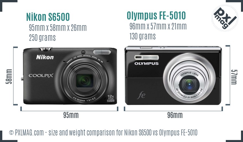 Nikon S6500 vs Olympus FE-5010 size comparison