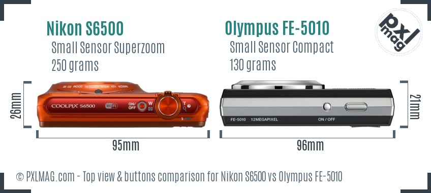 Nikon S6500 vs Olympus FE-5010 top view buttons comparison