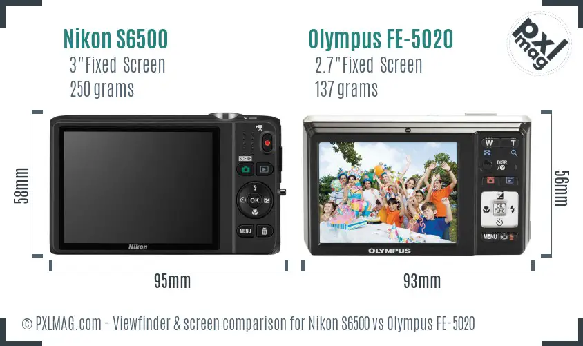 Nikon S6500 vs Olympus FE-5020 Screen and Viewfinder comparison