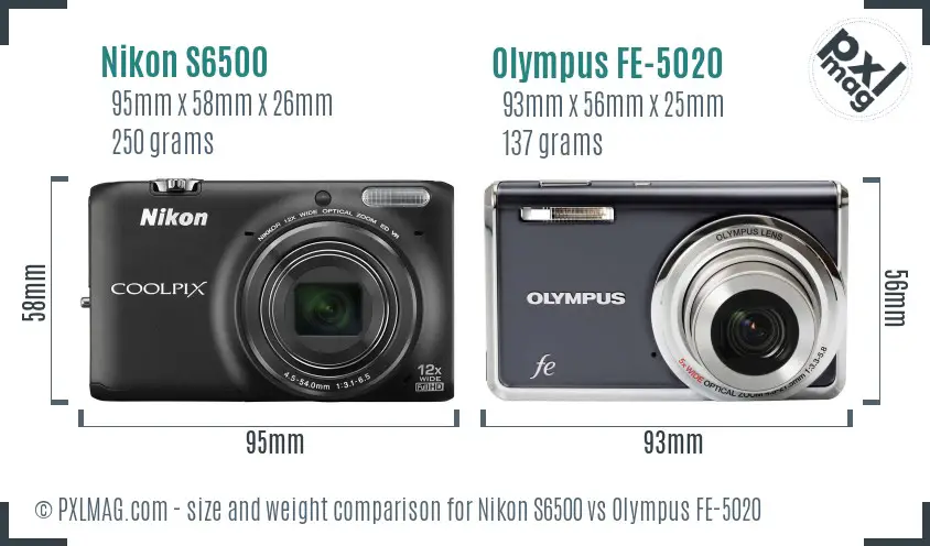 Nikon S6500 vs Olympus FE-5020 size comparison