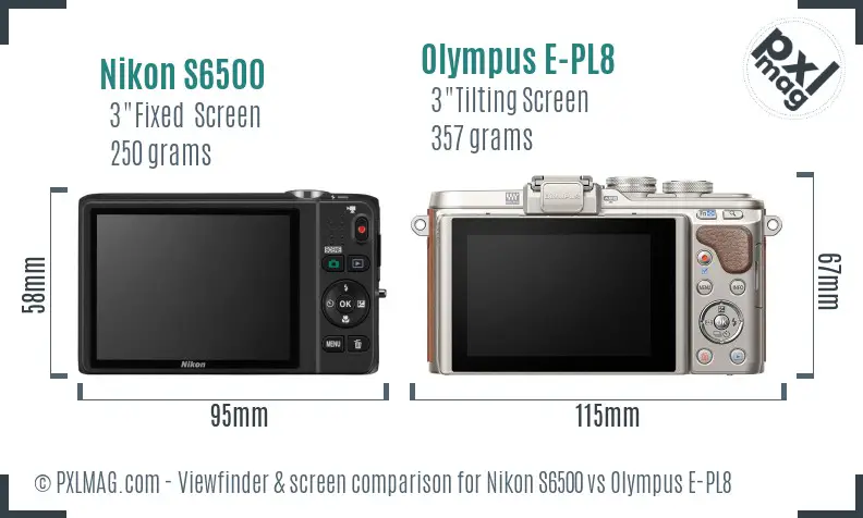 Nikon S6500 vs Olympus E-PL8 Screen and Viewfinder comparison