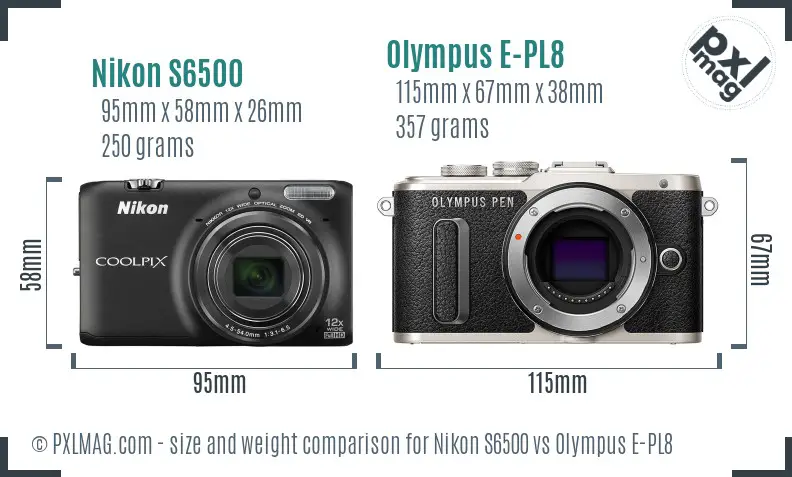 Nikon S6500 vs Olympus E-PL8 size comparison