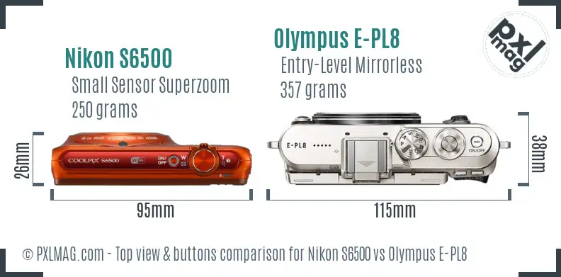 Nikon S6500 vs Olympus E-PL8 top view buttons comparison