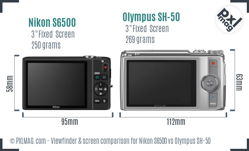 Nikon S6500 vs Olympus SH-50 Screen and Viewfinder comparison