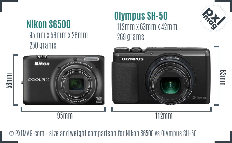 Nikon S6500 vs Olympus SH-50 size comparison