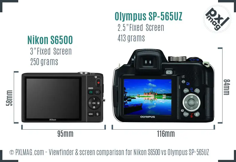 Nikon S6500 vs Olympus SP-565UZ Screen and Viewfinder comparison