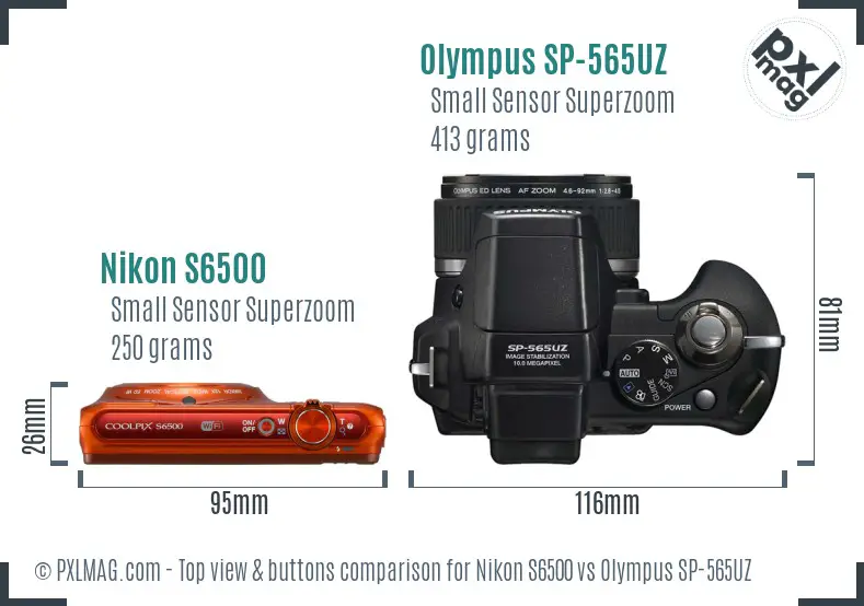 Nikon S6500 vs Olympus SP-565UZ top view buttons comparison