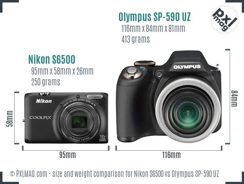Nikon S6500 vs Olympus SP-590 UZ size comparison