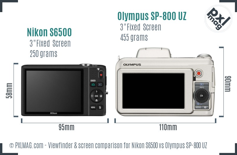 Nikon S6500 vs Olympus SP-800 UZ Screen and Viewfinder comparison