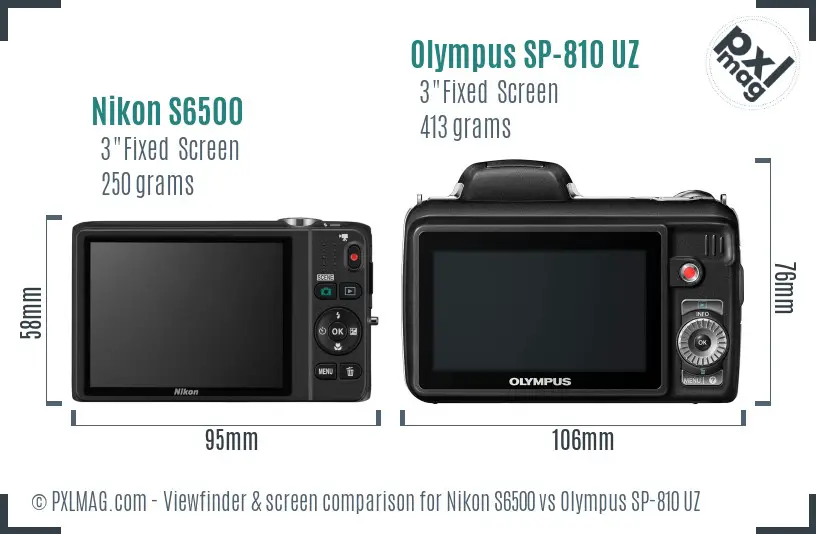 Nikon S6500 vs Olympus SP-810 UZ Screen and Viewfinder comparison